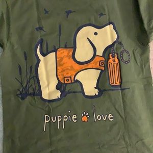 olive green puppie love shirt